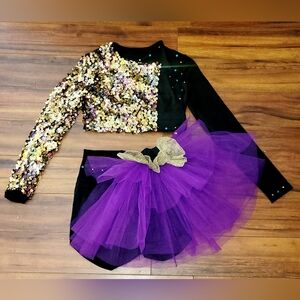 Reverence Women's Sparkling Gold and Purple Sequin & Tulle Accent Dance Costume